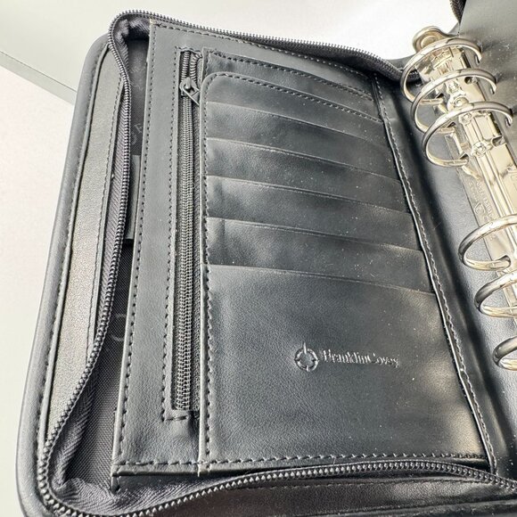 Franklin Covey Black Vegan Leather Zippered Binder Compact Sz Organizer 6 Rings - Picture 10 of 13